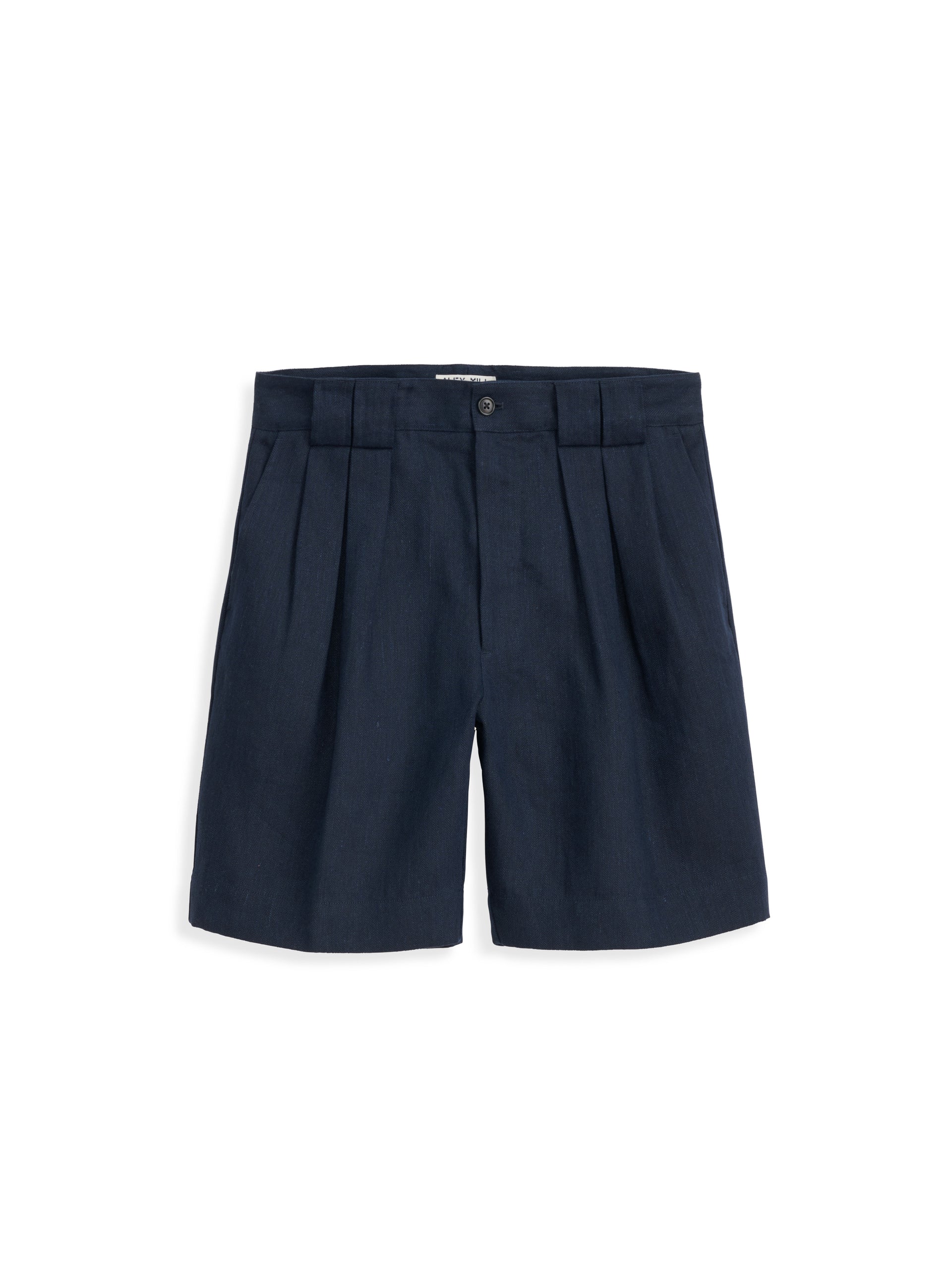 Alex Mill Daniel Pleated Shorts In Linen Herringbone Navy/Black