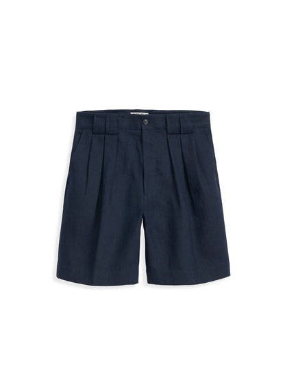 Alex Mill Daniel Pleated Shorts In Linen Herringbone Navy/Black