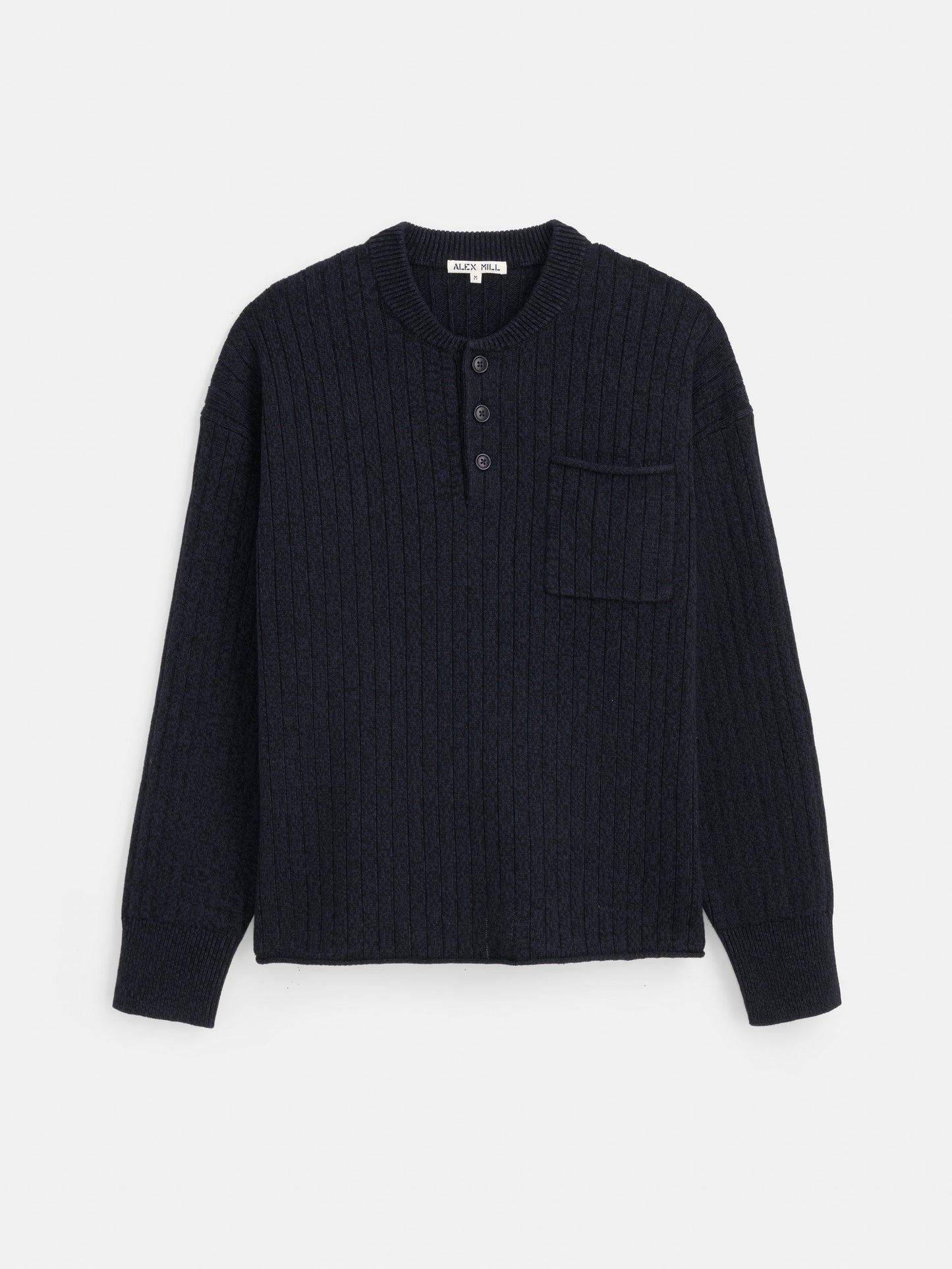 Alex Mill Sawyer Ribbed Henley Sweater Marled Navy