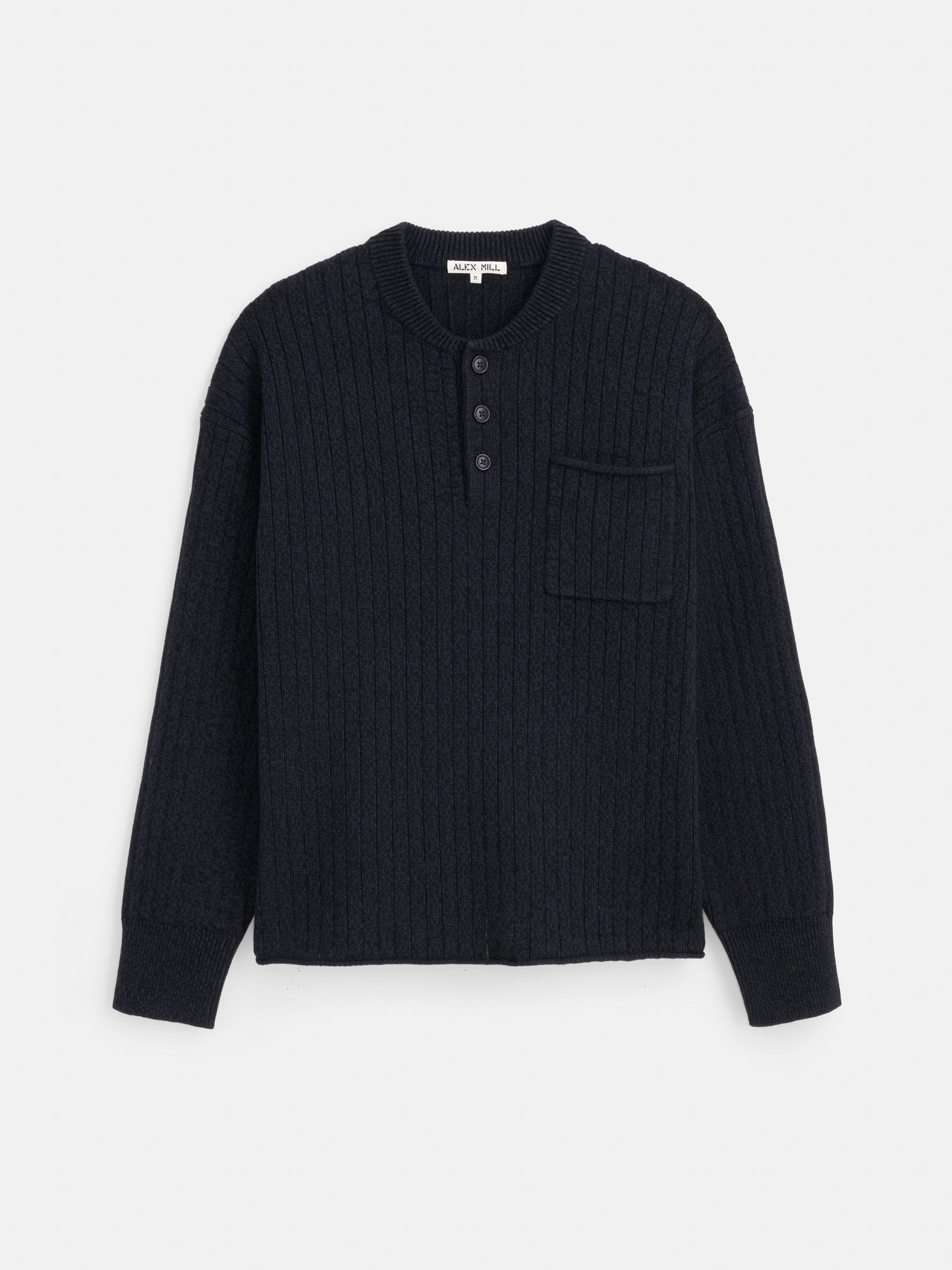 Alex Mill Sawyer Ribbed Henley Sweater Marled Navy