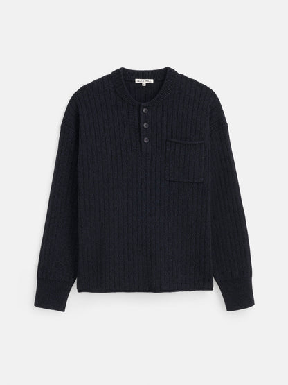 Alex Mill Sawyer Ribbed Henley Sweater Marled Navy