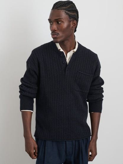 Alex Mill Sawyer Ribbed Henley Sweater Marled Navy