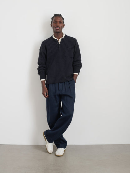 Alex Mill Sawyer Ribbed Henley Sweater Marled Navy