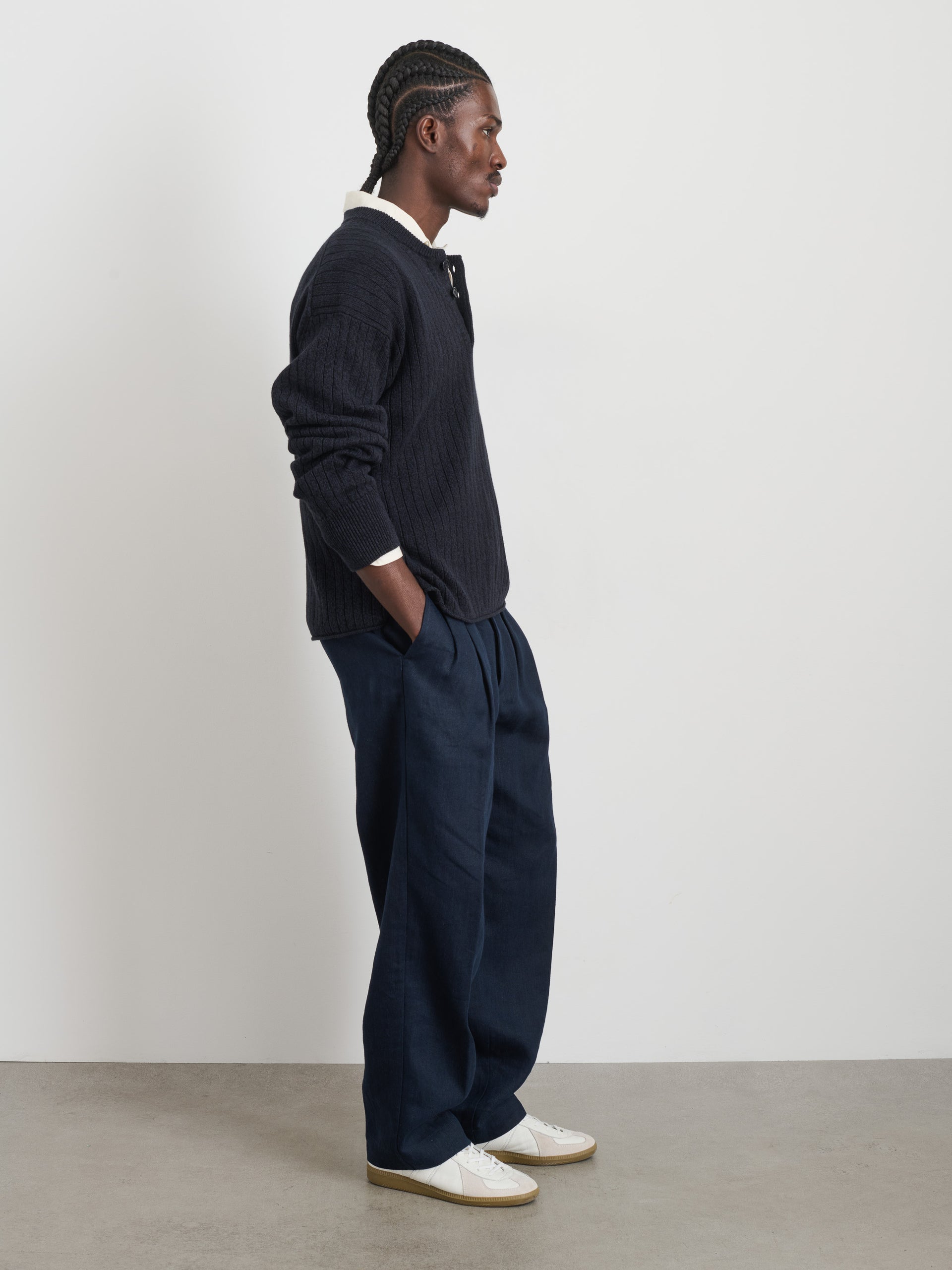 Alex Mill Sawyer Ribbed Henley Sweater Marled Navy