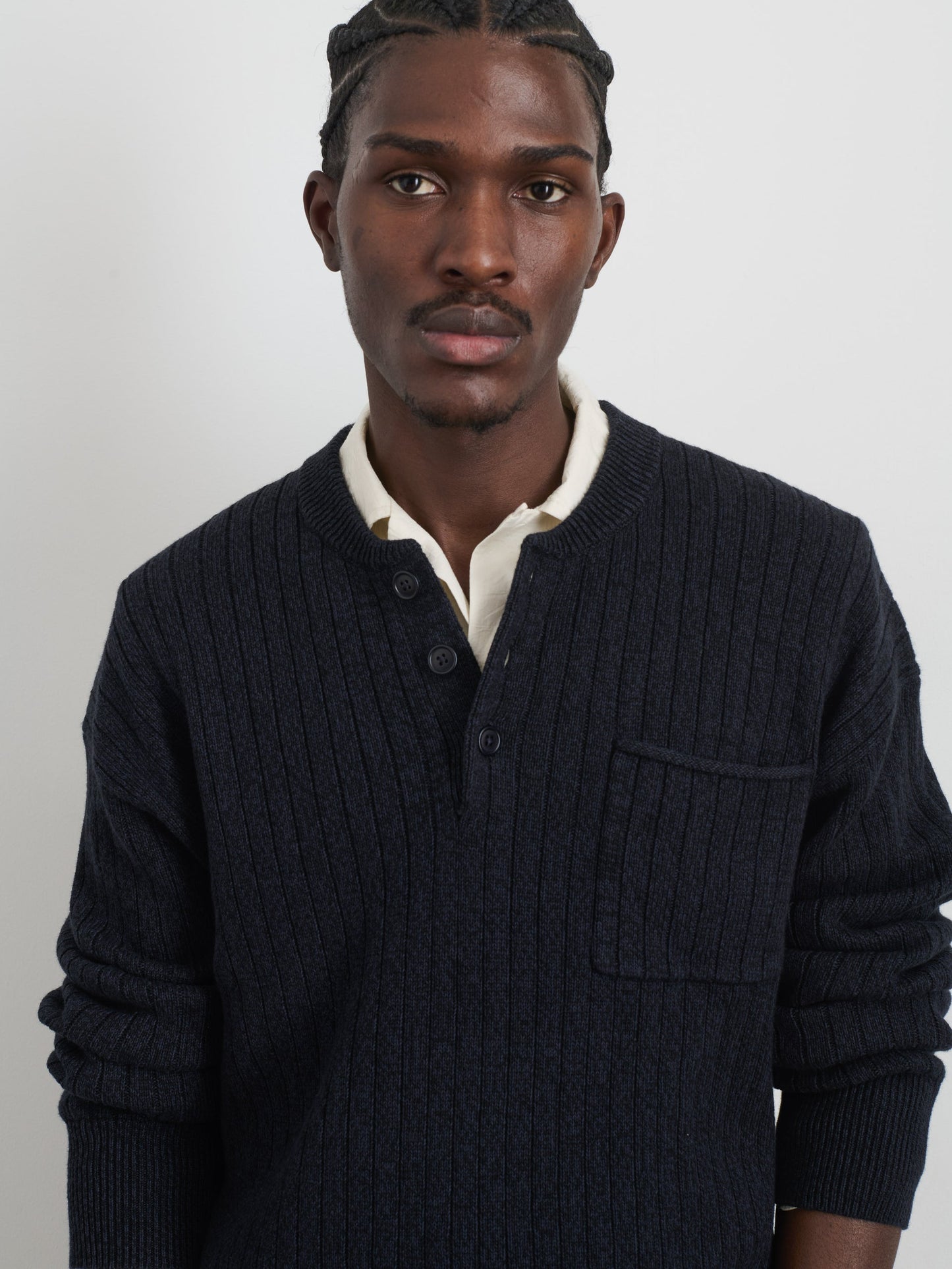 Alex Mill Sawyer Ribbed Henley Sweater Marled Navy