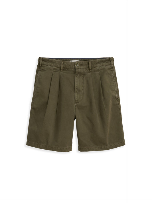 Alex Mill Standard Pleated Short In Chino Deep Moss