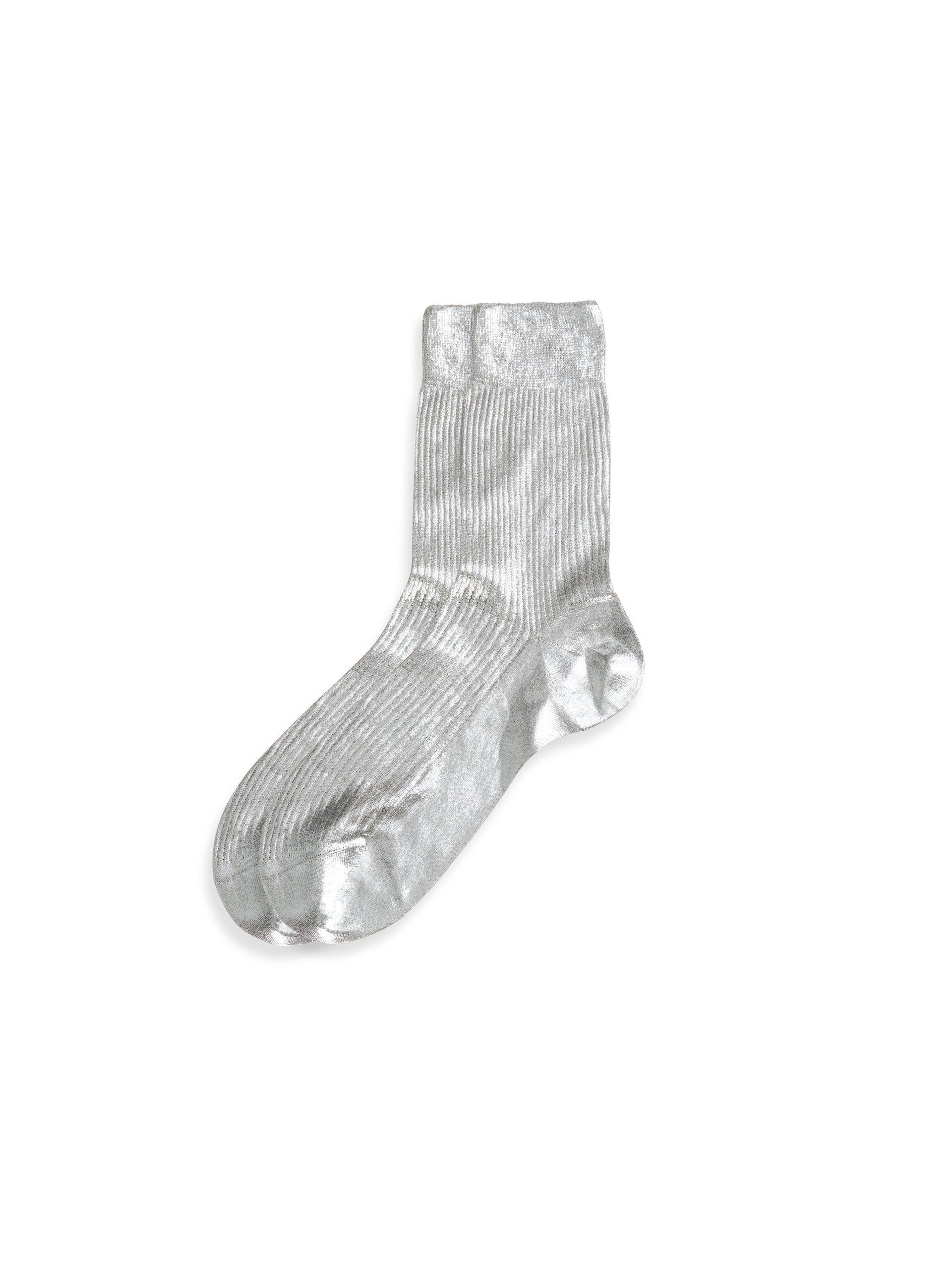 Alex Mill Maria La Rosa Ribbed Laminated Socks Silver