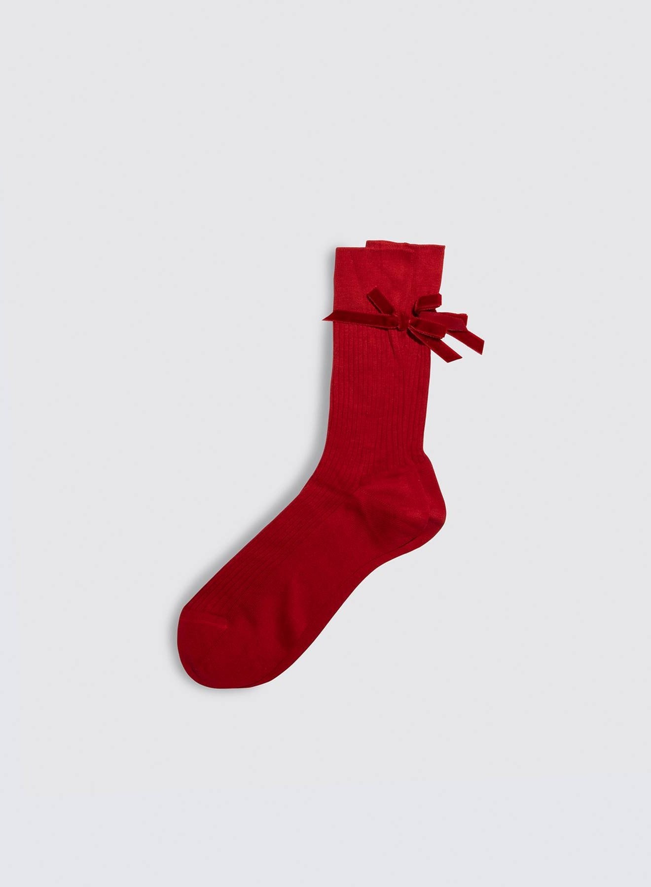 Alex Mill Maria La Rosa Cotton Ribbed Velvet Bow Socks