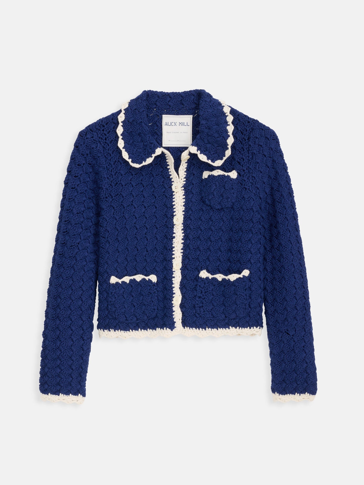 Alex Mill Molly Hand-Crochet Cardigan Navy/Ivory
