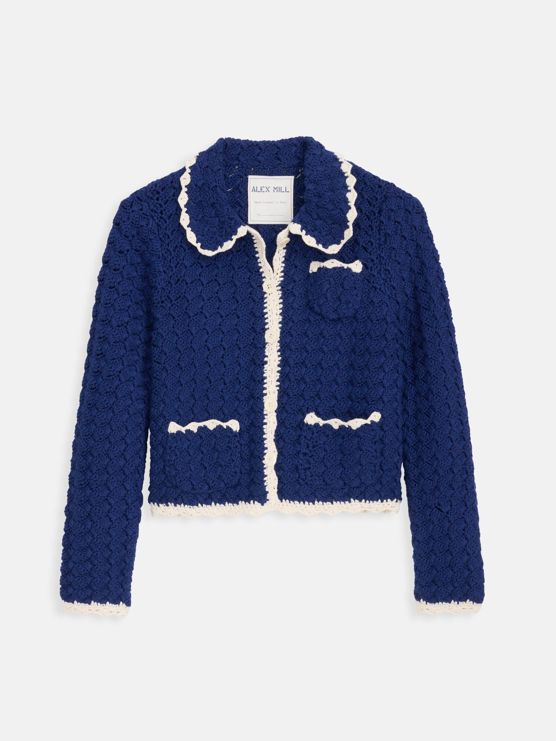 Alex Mill Molly Hand-Crochet Cardigan Navy/Ivory