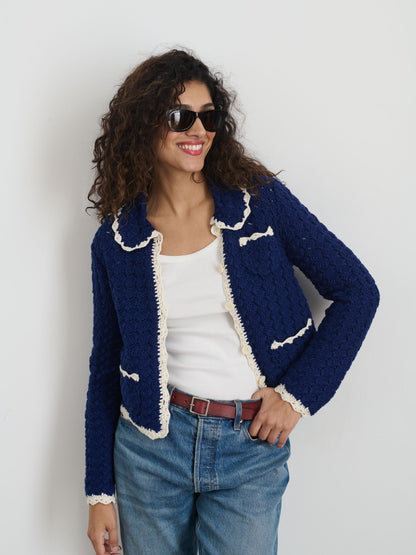 Alex Mill Molly Hand-Crochet Cardigan Navy/Ivory