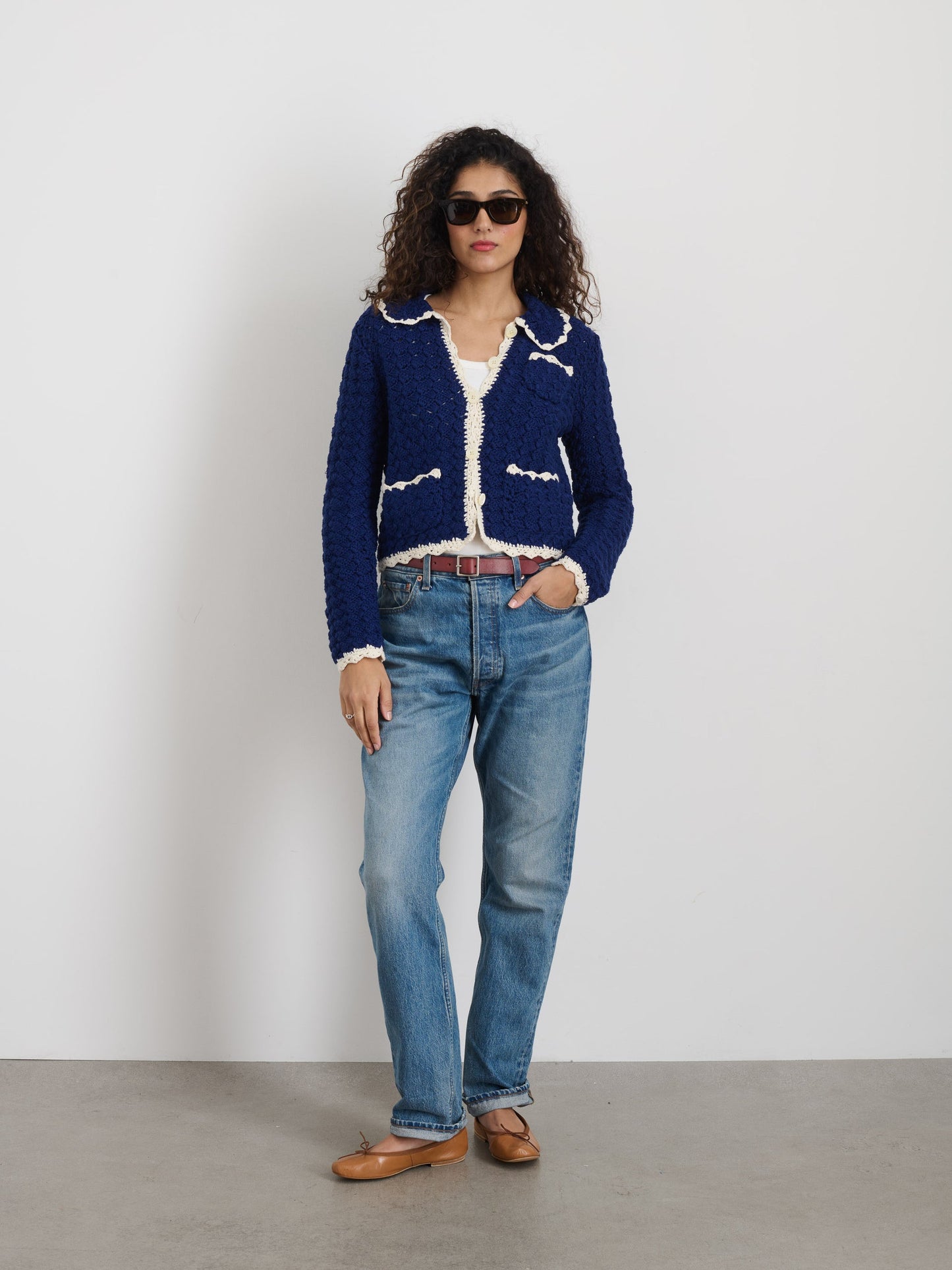 Alex Mill Molly Hand-Crochet Cardigan Navy/Ivory
