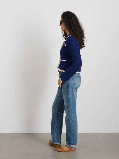 Alex Mill Molly Hand-Crochet Cardigan Navy/Ivory