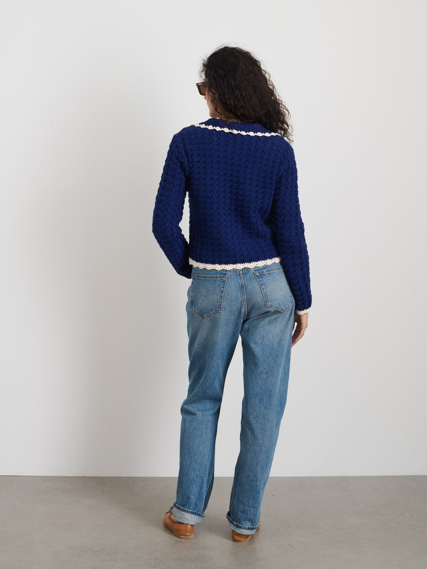 Alex Mill Molly Hand-Crochet Cardigan Navy/Ivory