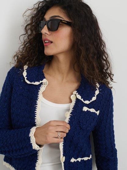Alex Mill Molly Hand-Crochet Cardigan Navy/Ivory