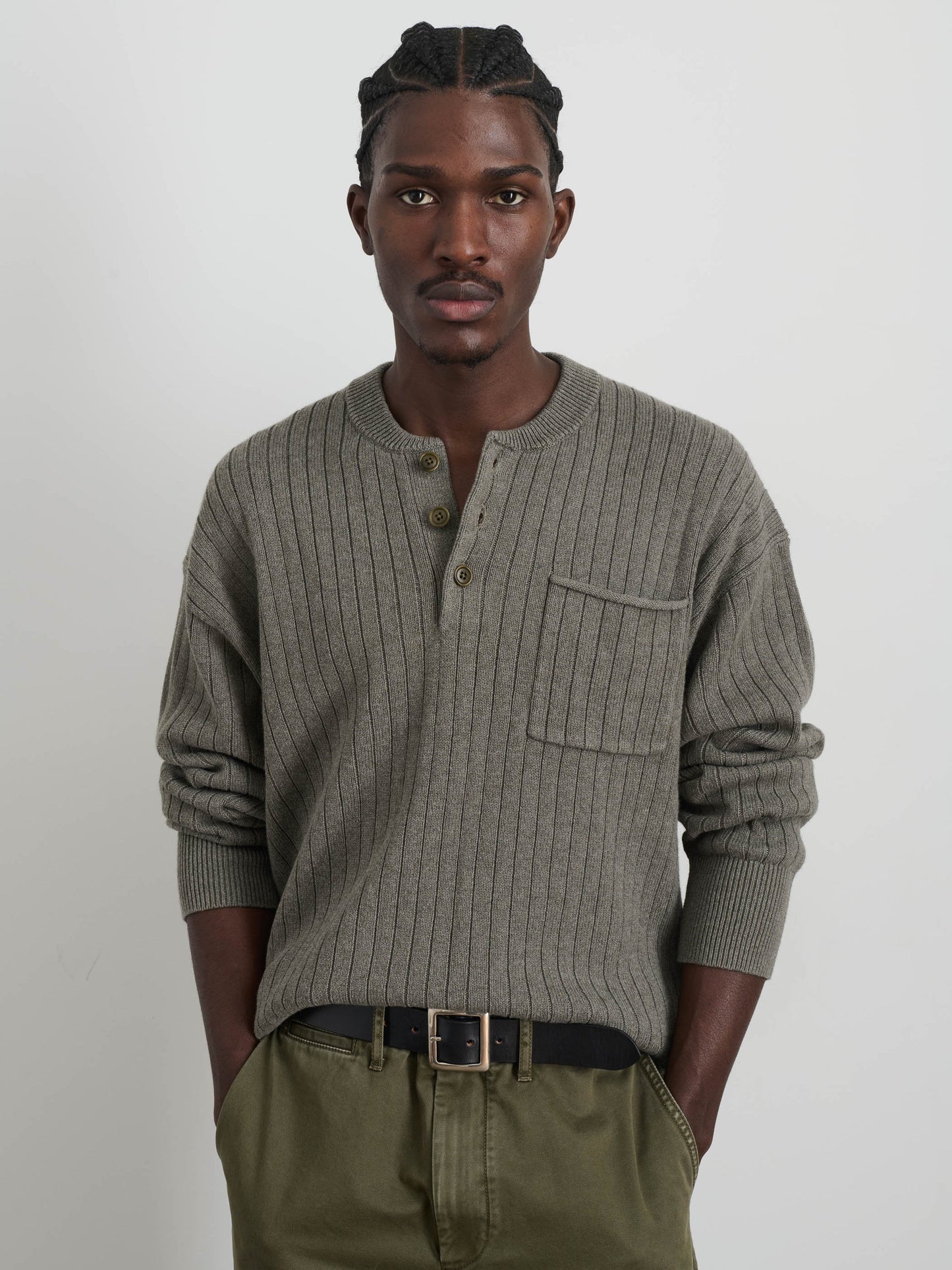 Alex Mill Sawyer Ribbed Henley Sweater Heather Olive