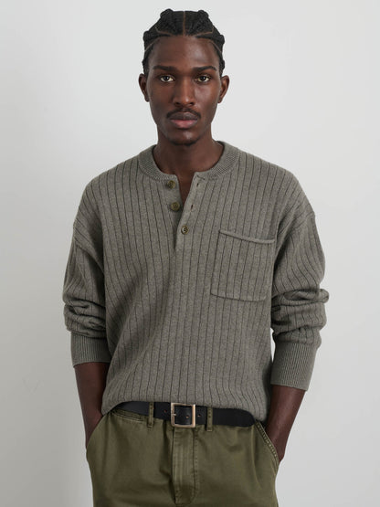Alex Mill Sawyer Ribbed Henley Sweater Heather Olive