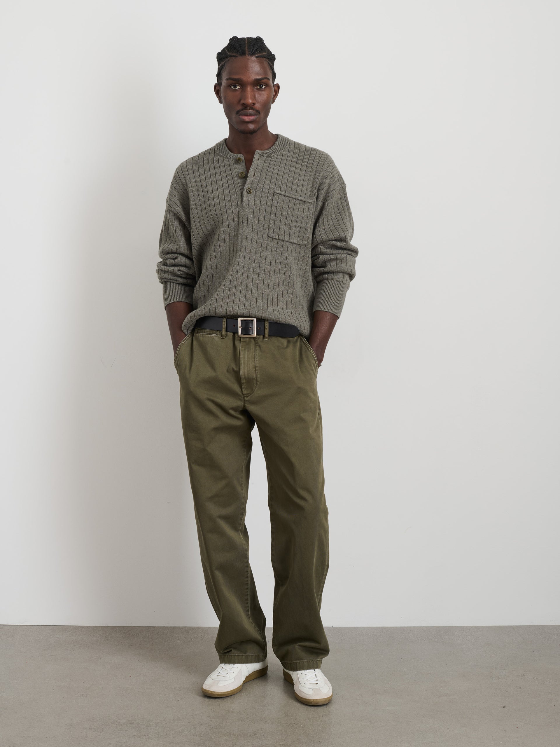 Alex Mill Sawyer Ribbed Henley Sweater Heather Olive