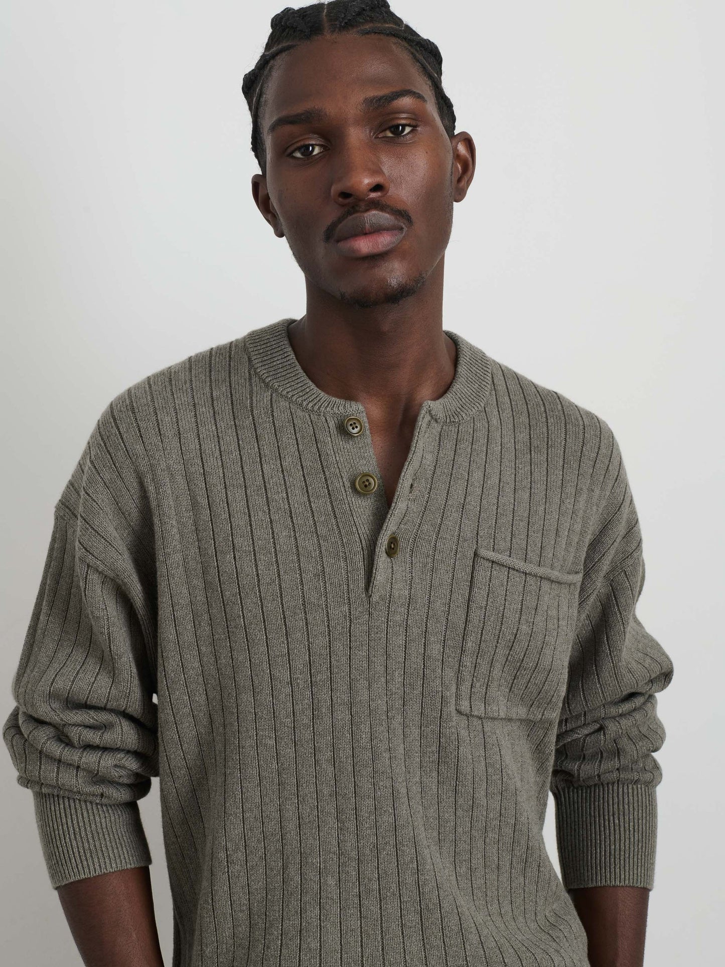 Alex Mill Sawyer Ribbed Henley Sweater Heather Olive