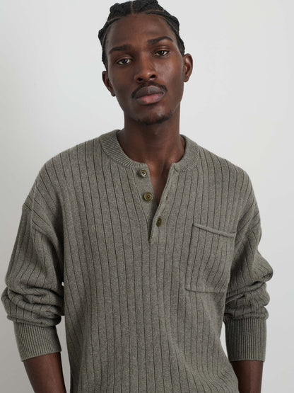 Alex Mill Sawyer Ribbed Henley Sweater Heather Olive