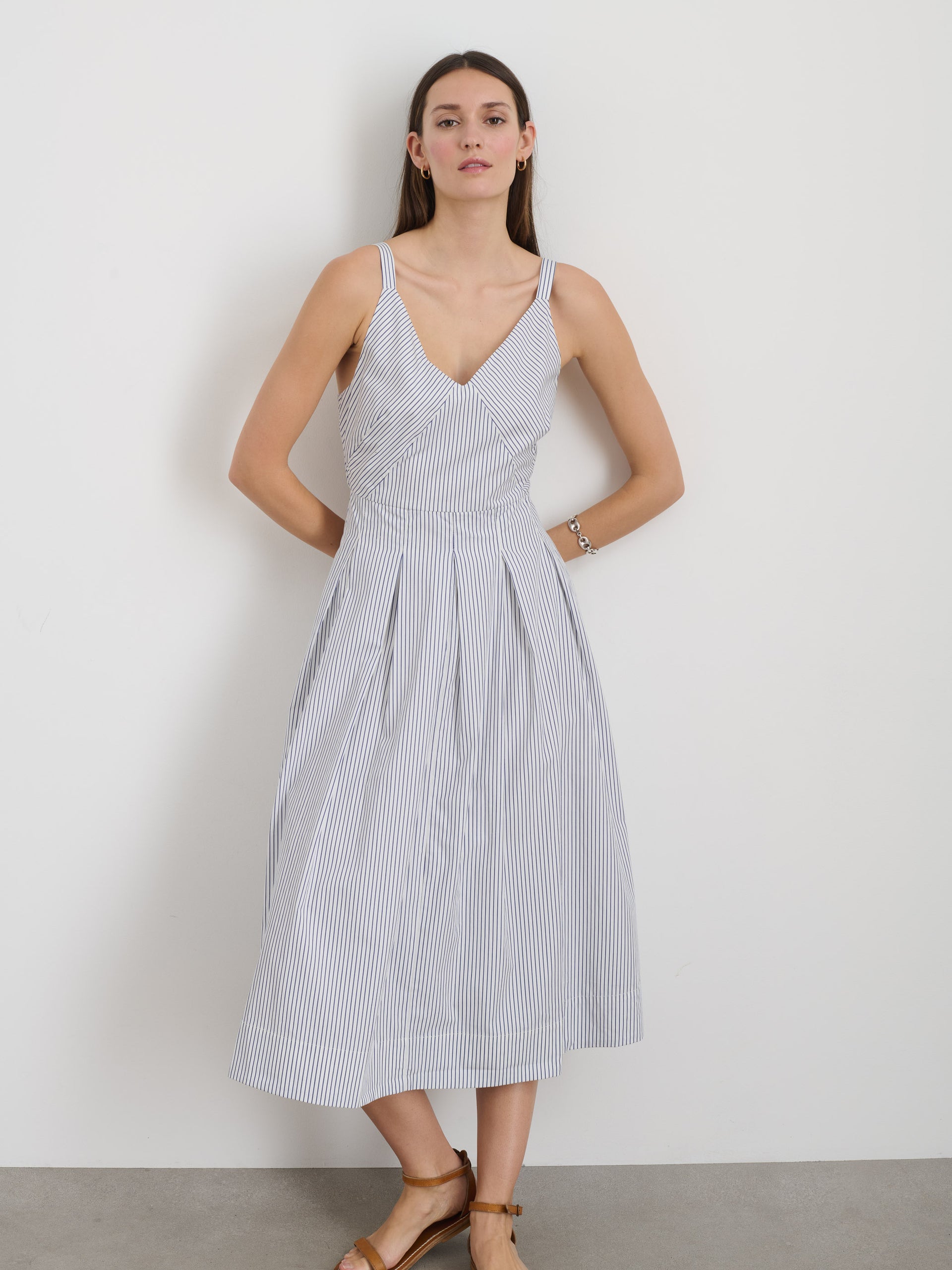 Alex Mill Abby Stripe Dress In Cotton Poplin White/Blue Stripe