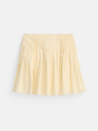 Alex Mill Penelope Stripe Pleated Skirt In Cotton Poplin White/Yellow