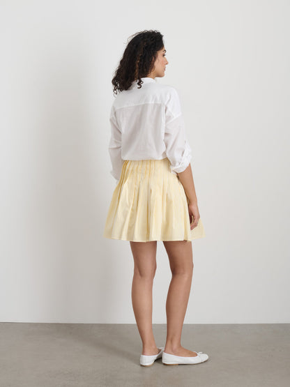 Alex Mill Penelope Stripe Pleated Skirt In Cotton Poplin White/Yellow