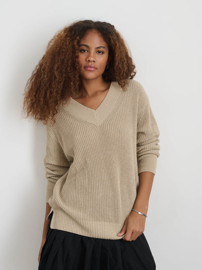 Alex Mill Arielle V Neck Sweater In Cotton Linen Flax