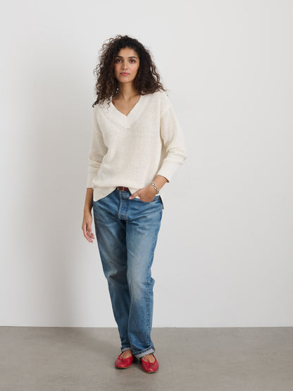 Alex Mill Arielle V Neck Sweater In Cotton Linen Off White