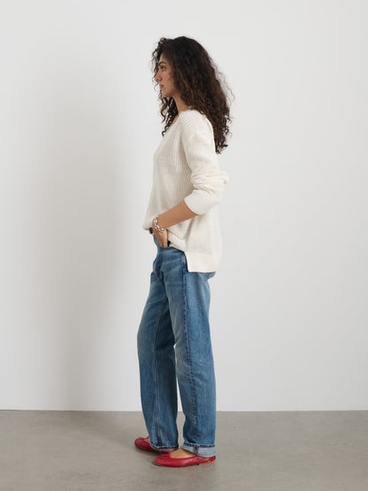 Alex Mill Arielle V Neck Sweater In Cotton Linen Off White