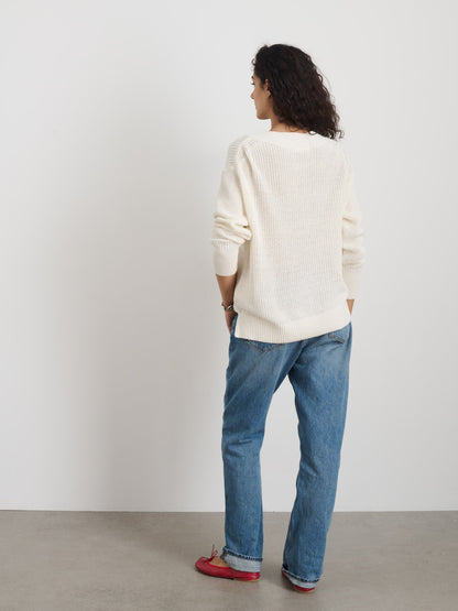 Alex Mill Arielle V Neck Sweater In Cotton Linen Off White