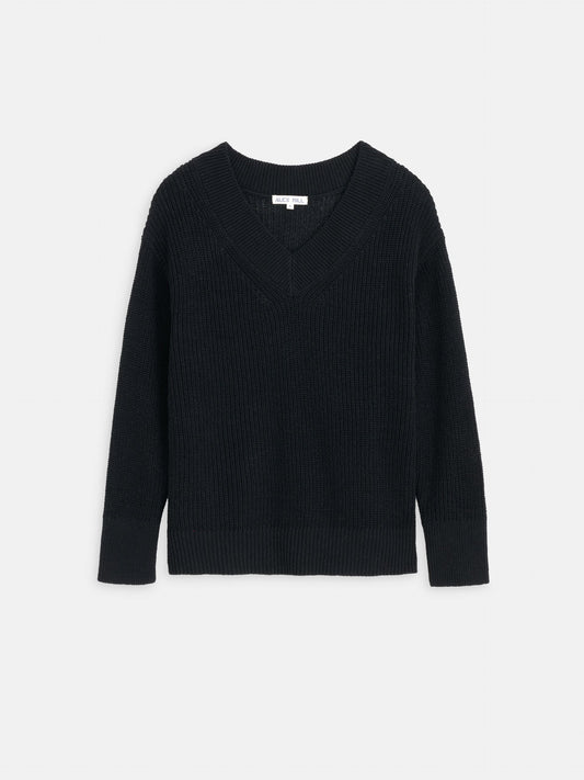 Alex Mill Arielle V Neck Sweater In Cotton Linen Washed Black