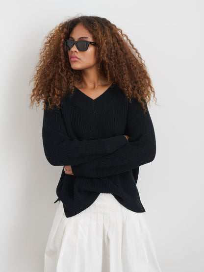Alex Mill Arielle V Neck Sweater In Cotton Linen Washed Black