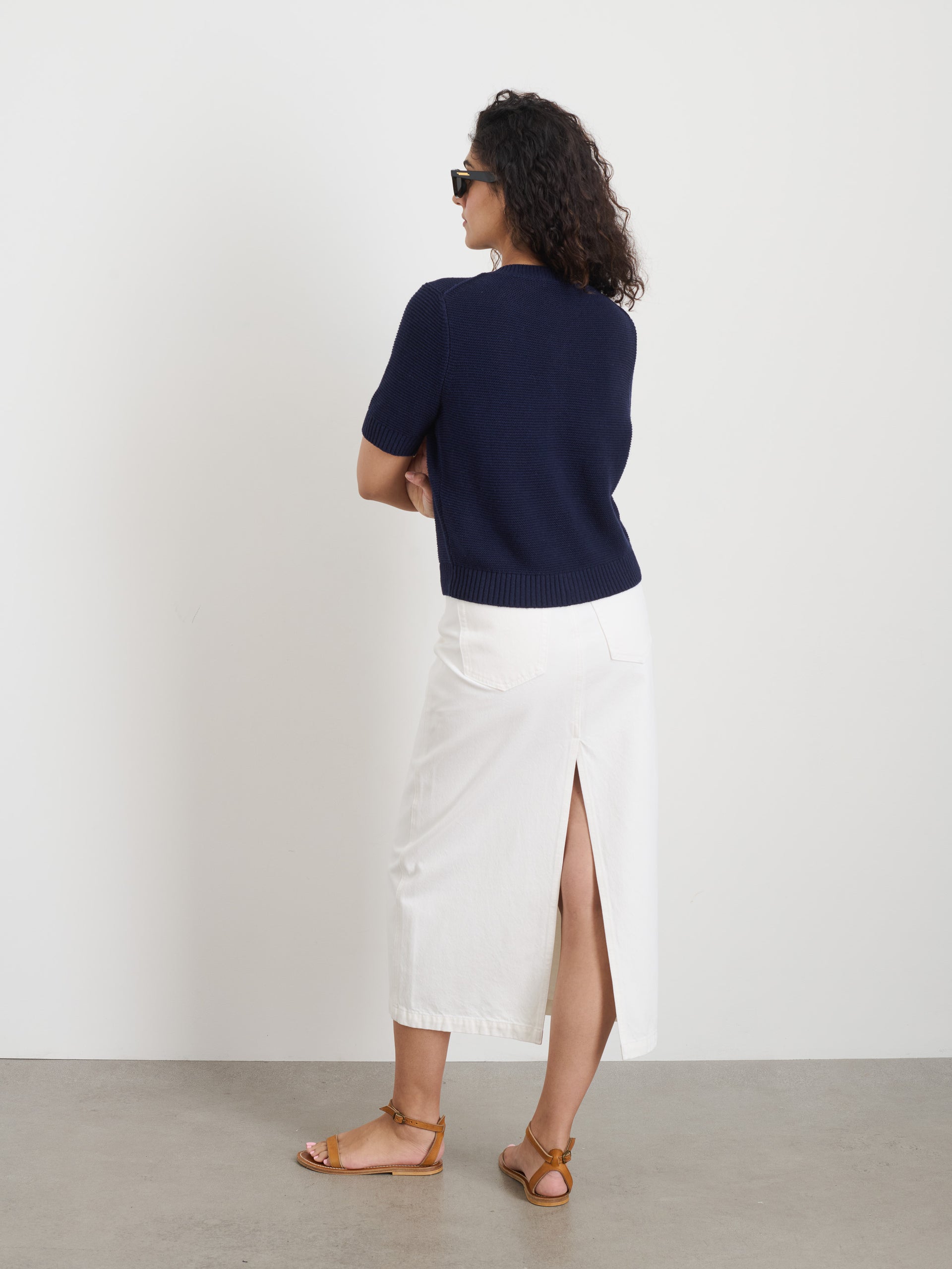 Alex Mill Elle Sweater In Cotton Linen Navy Night