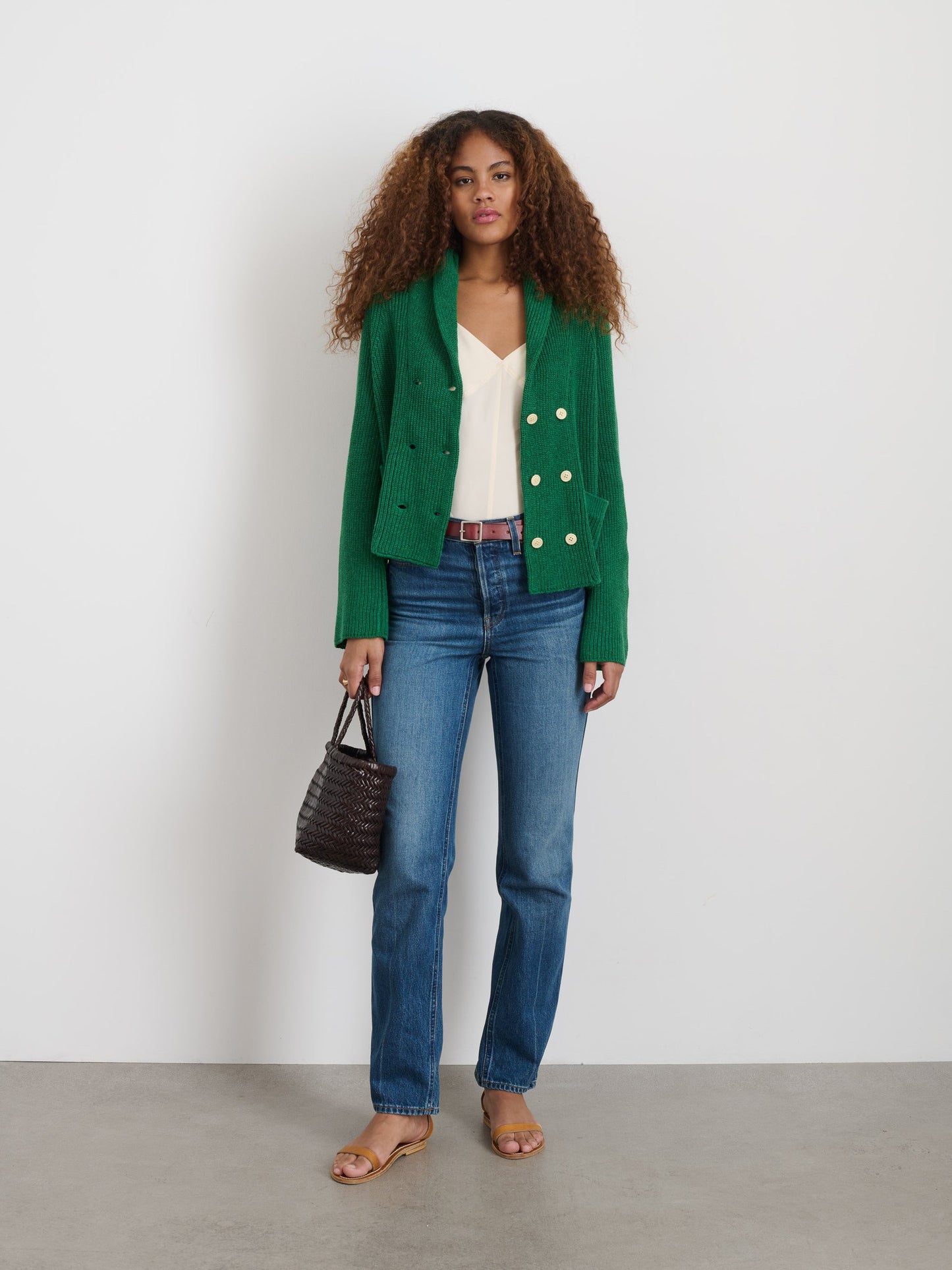 Alex Mill Marseille Cardigan In Cotton Linen Verdant Green