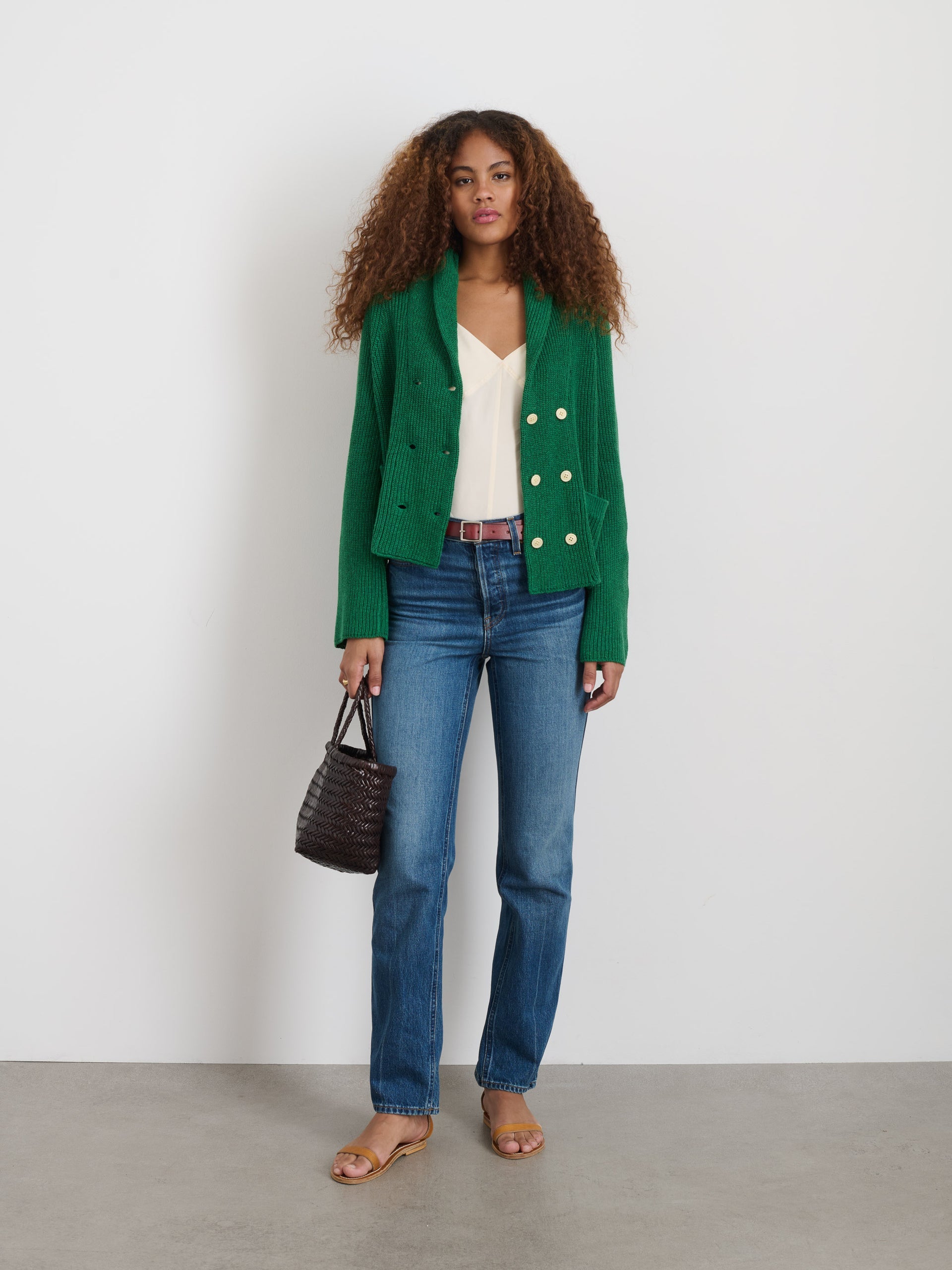 Alex Mill Marseille Cardigan In Cotton Linen Verdant Green