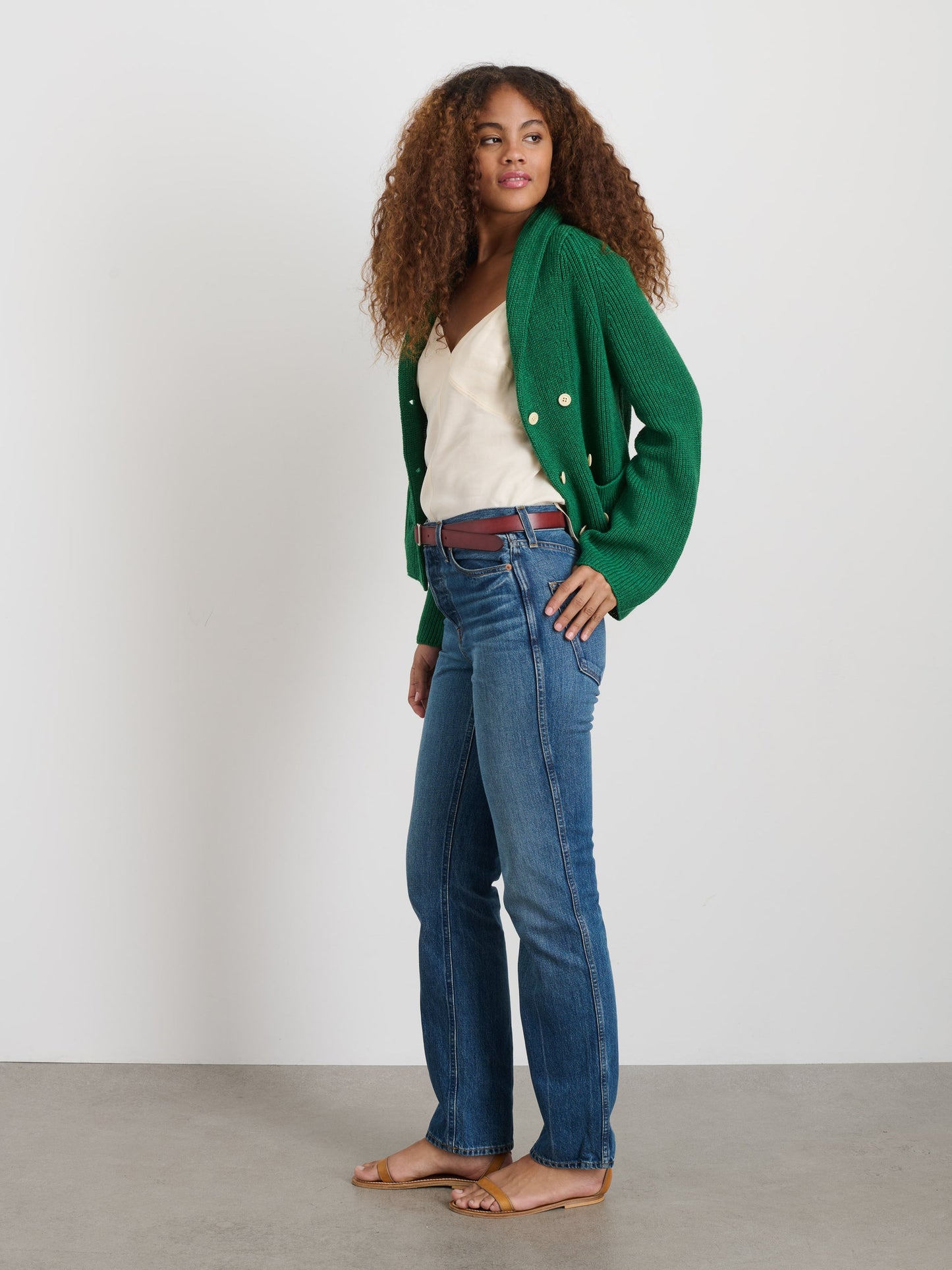 Alex Mill Marseille Cardigan In Cotton Linen Verdant Green