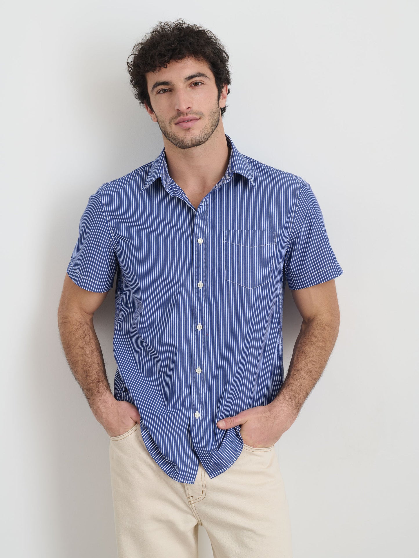 Alex Mill Short Sleeve Mill Shirt In Stripe Cobalt/Off White