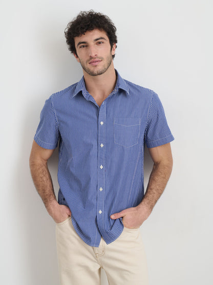 Alex Mill Short Sleeve Mill Shirt In Stripe Cobalt/Off White