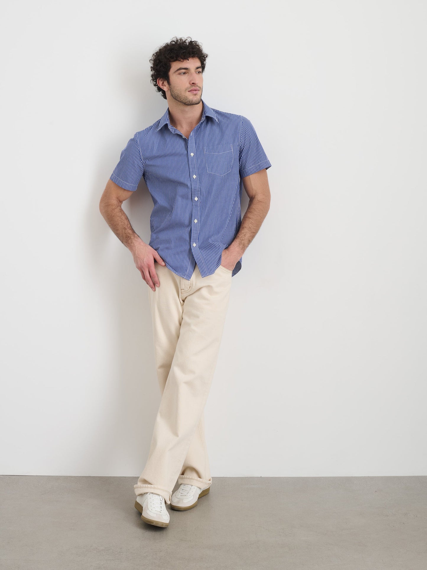 Alex Mill Short Sleeve Mill Shirt In Stripe Cobalt/Off White