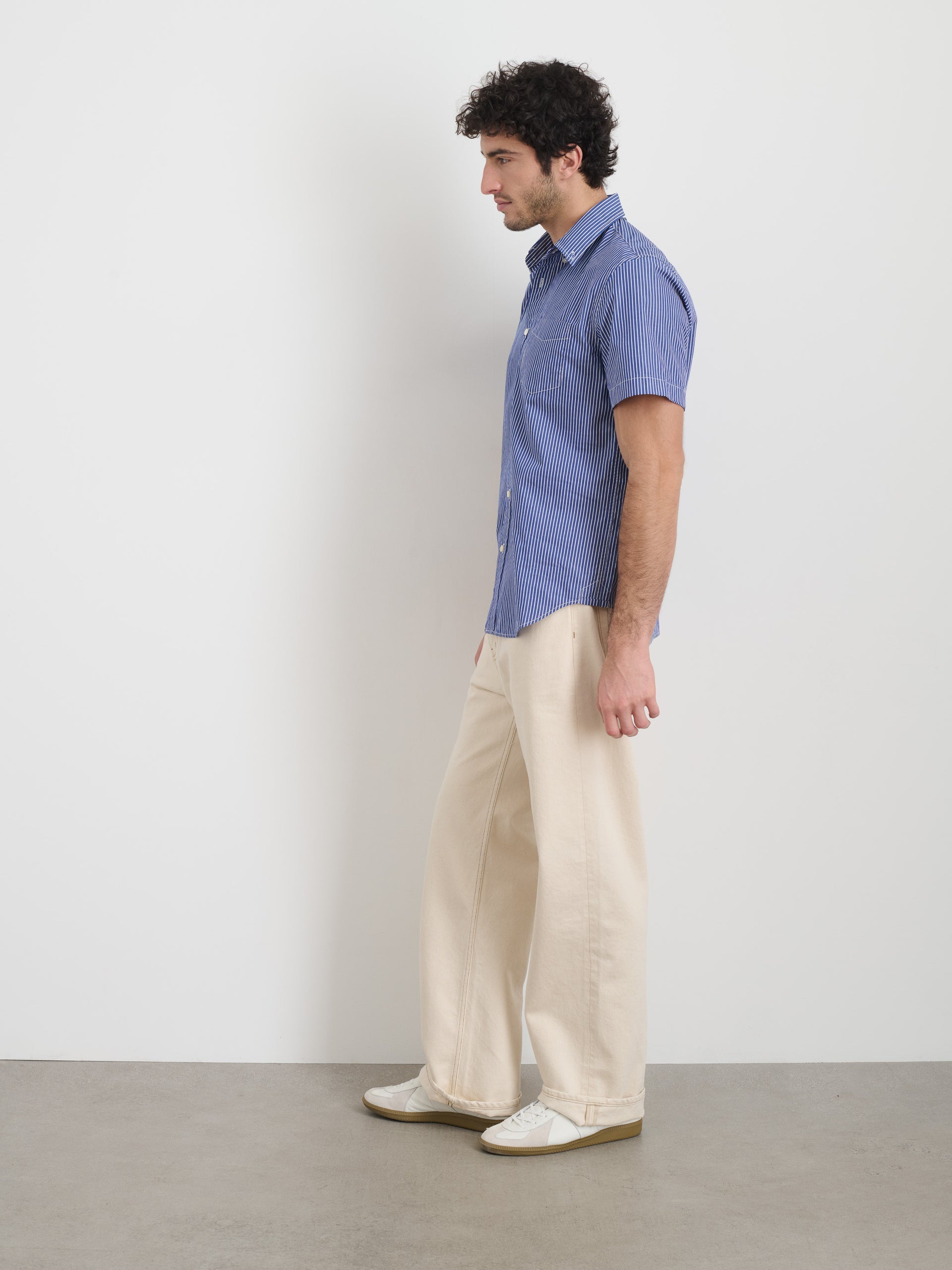 Alex Mill Short Sleeve Mill Shirt In Stripe Cobalt/Off White