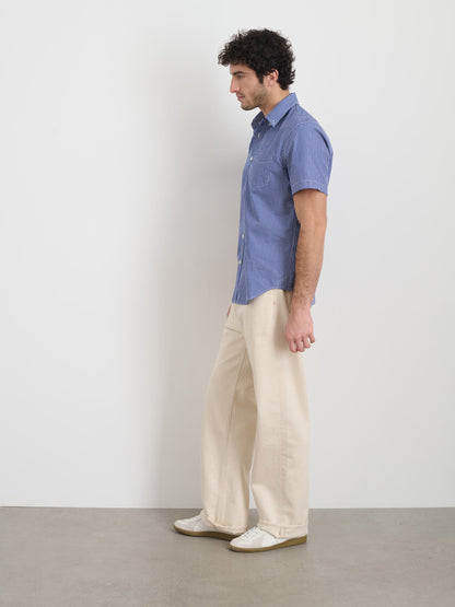 Alex Mill Short Sleeve Mill Shirt In Stripe Cobalt/Off White