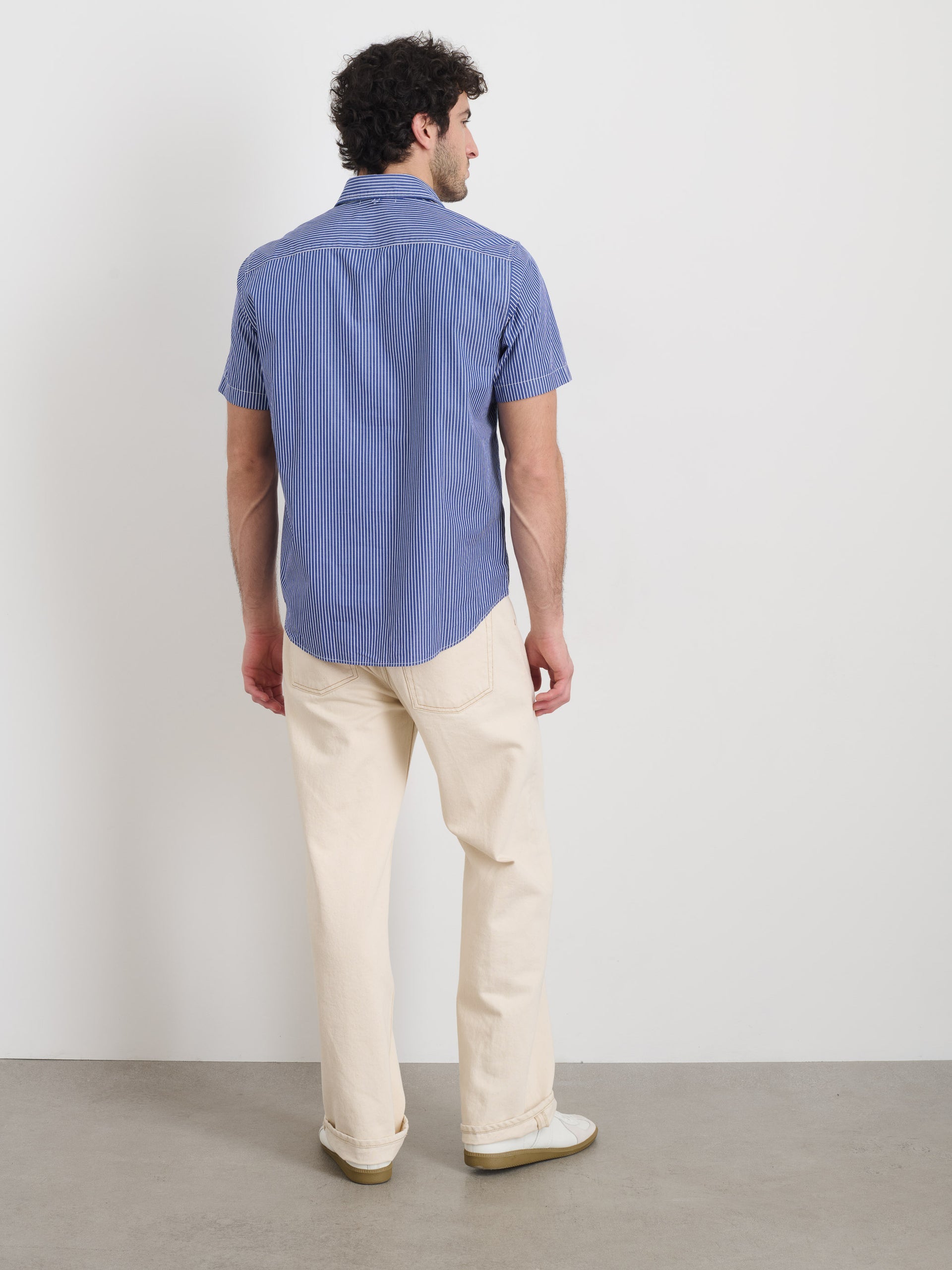 Alex Mill Short Sleeve Mill Shirt In Stripe Cobalt/Off White