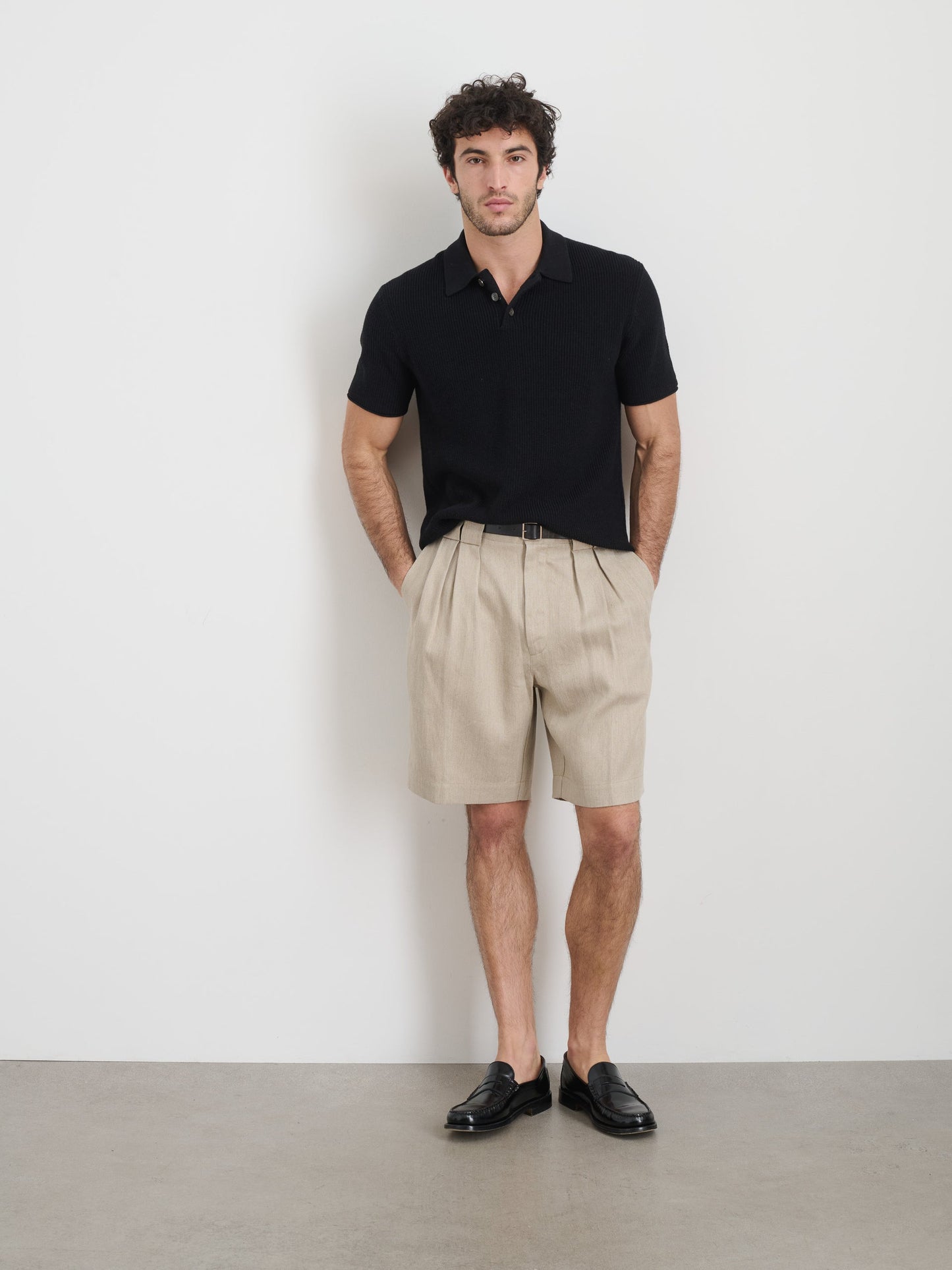 Alex Mill Eastwood Polo in Cotton Linen Black