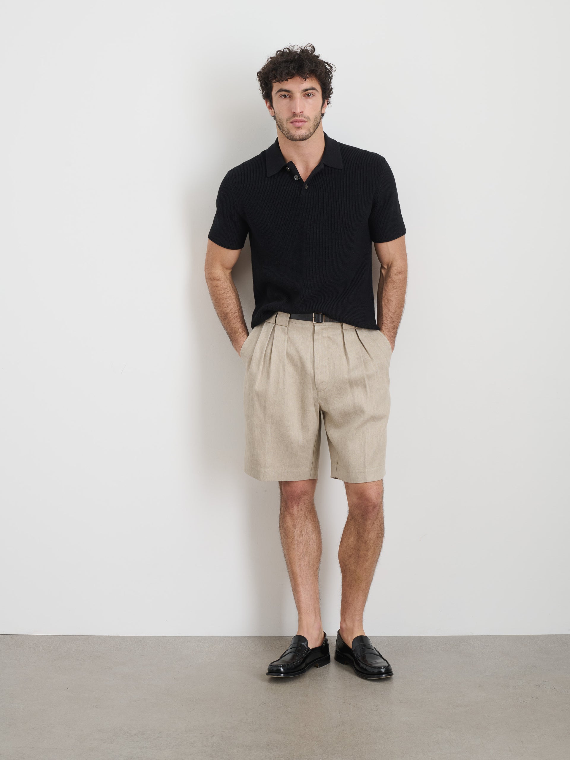 Alex Mill Eastwood Polo in Cotton Linen Black