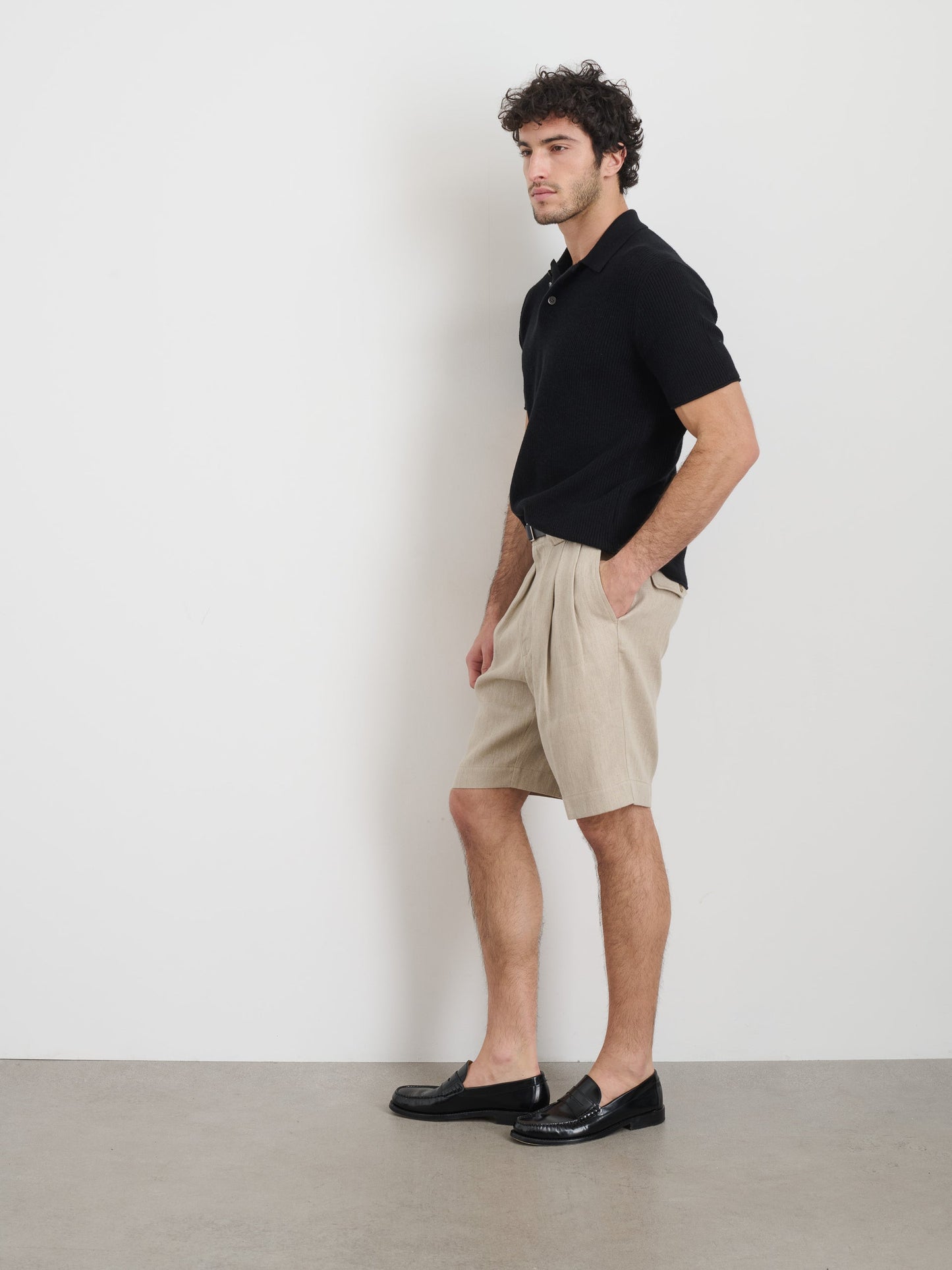 Alex Mill Eastwood Polo in Cotton Linen Black