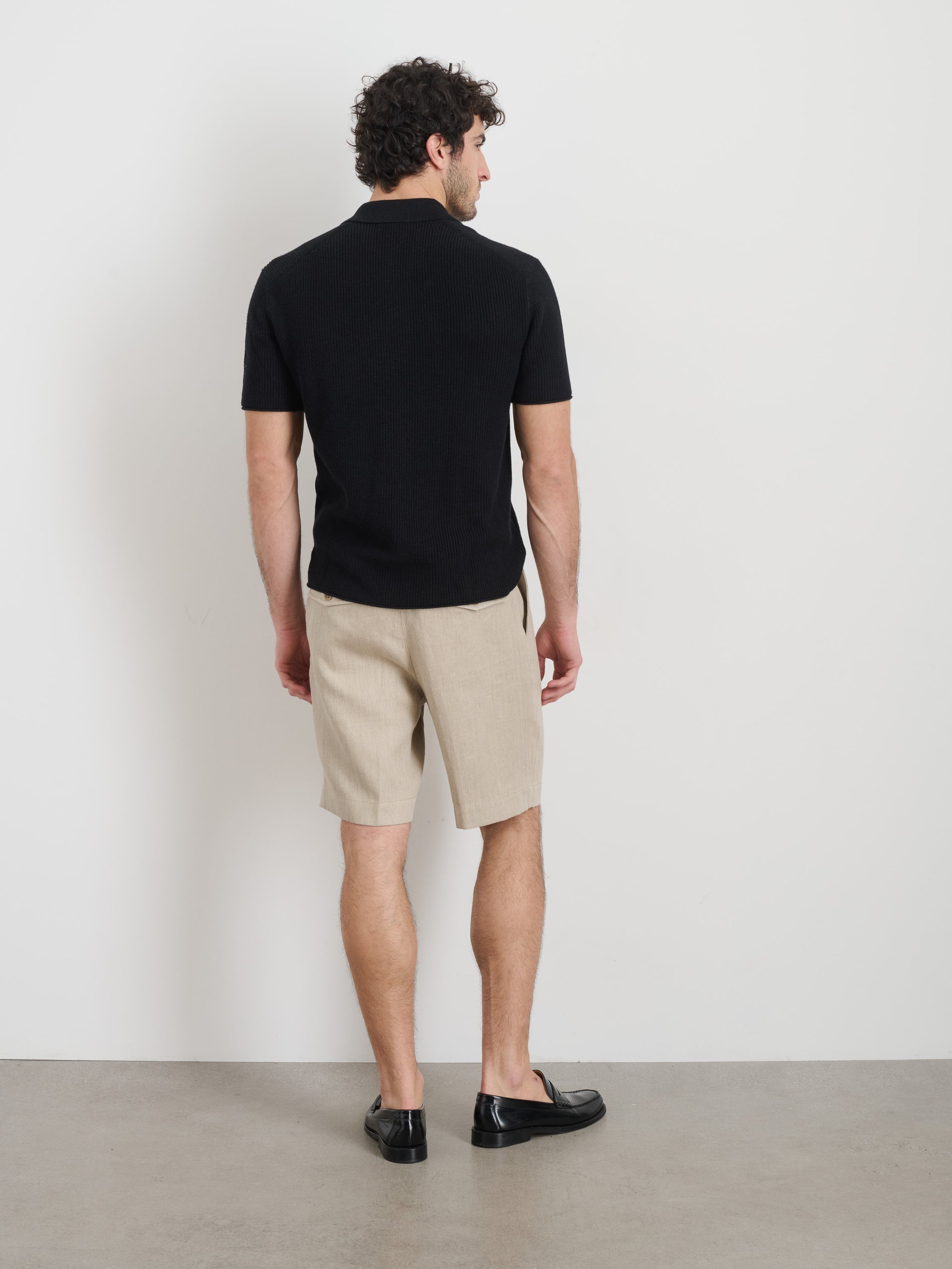 Alex Mill Eastwood Polo in Cotton Linen Black