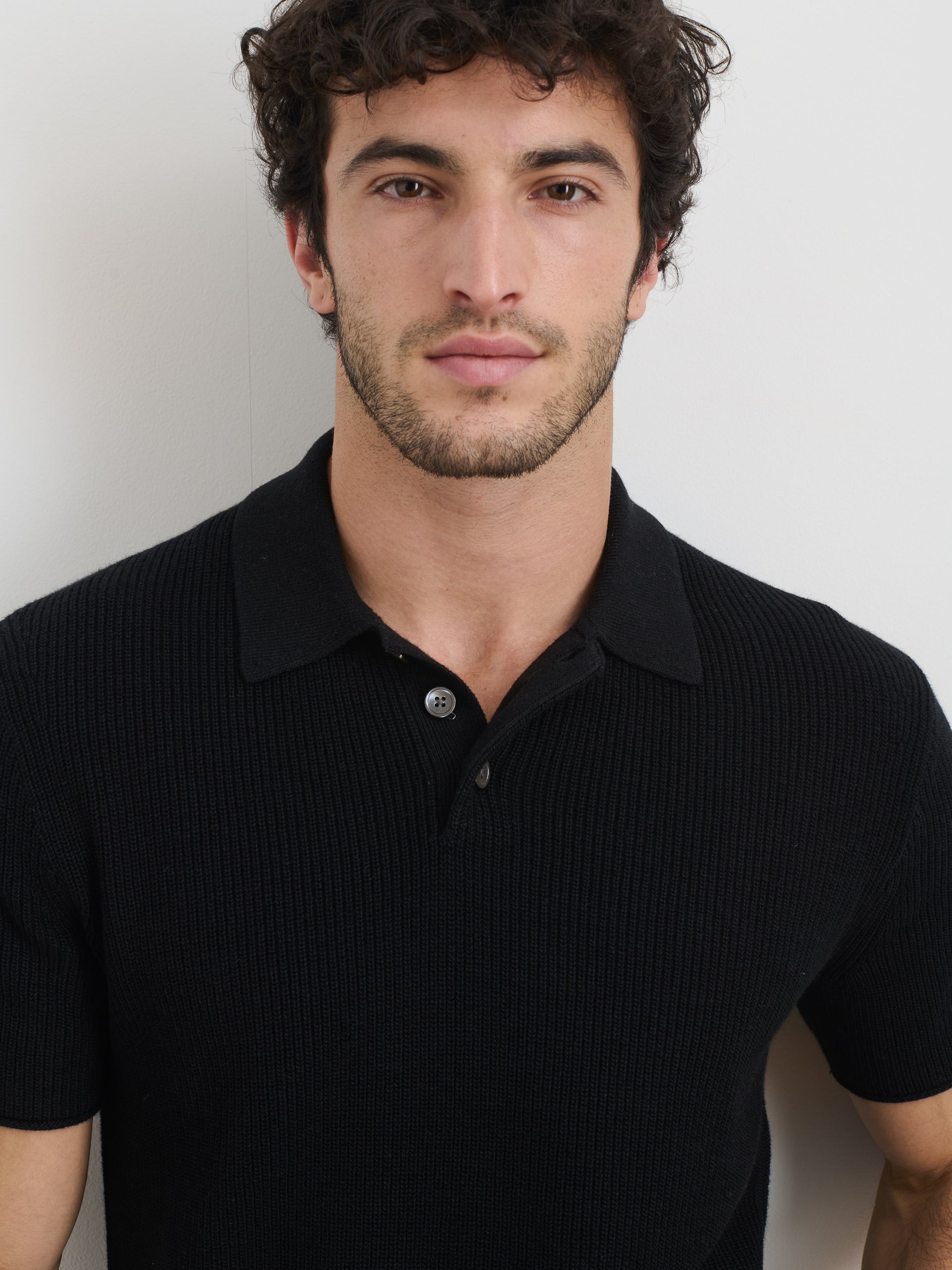 Alex Mill Eastwood Polo in Cotton Linen Black