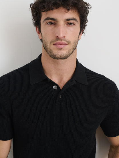 Alex Mill Eastwood Polo in Cotton Linen Black