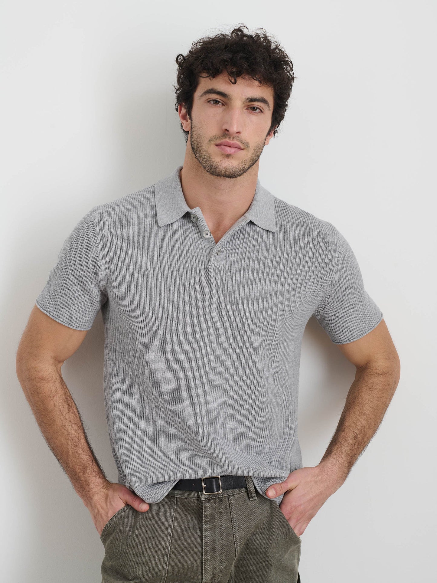 Alex Mill Eastwood Polo in Cotton Linen Heather Grey